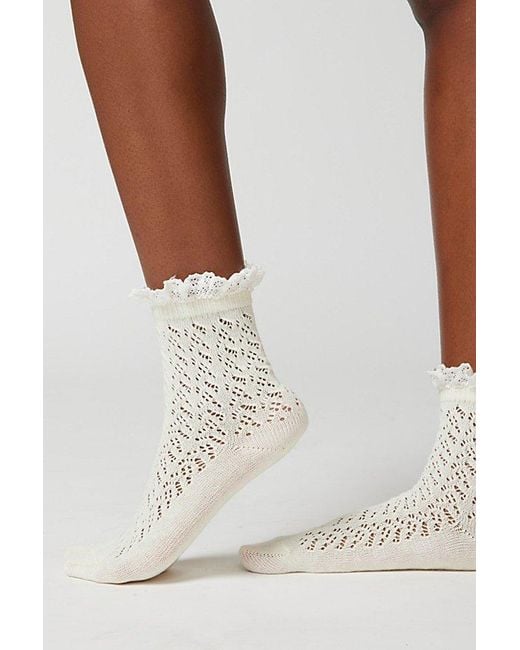 Urban Outfitters White Ruffle-Trimmed Pointelle Crew Sock