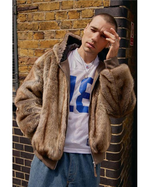 BDG Brown Silvio Faux Fur Coat Jacket for men