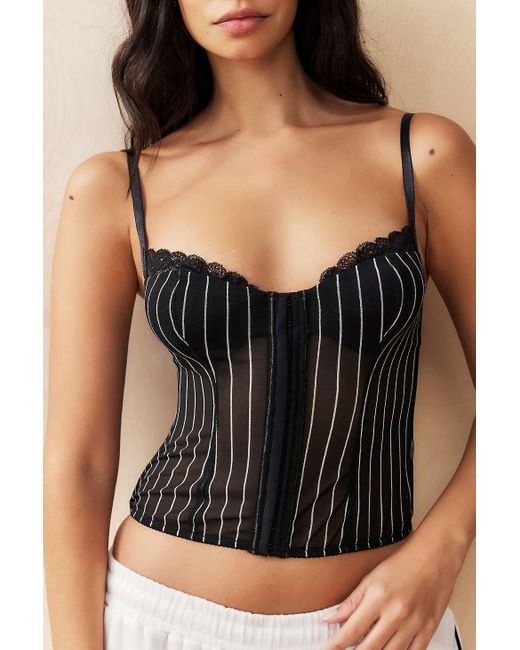 Out From Under Black Pinstripe Mesh Corset