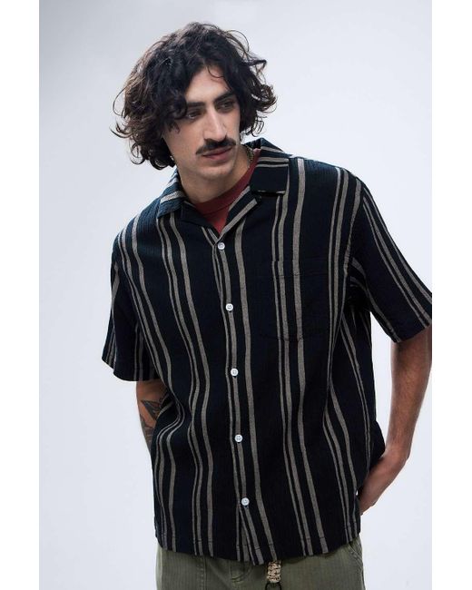 Urban Outfitters Blue Uo Black Stripe Crinkle Shirt for men