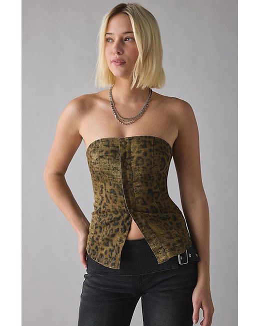 Urban Outfitters Green Uo Riley Strapless Seamed Denim Tube Top