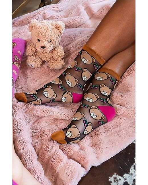 Sock Candy Red Teddy Bear Ruffle Sheer Sock
