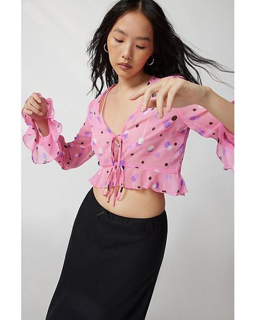 Urban Renewal Pink Remnants Tie Front Ruffle Blouse