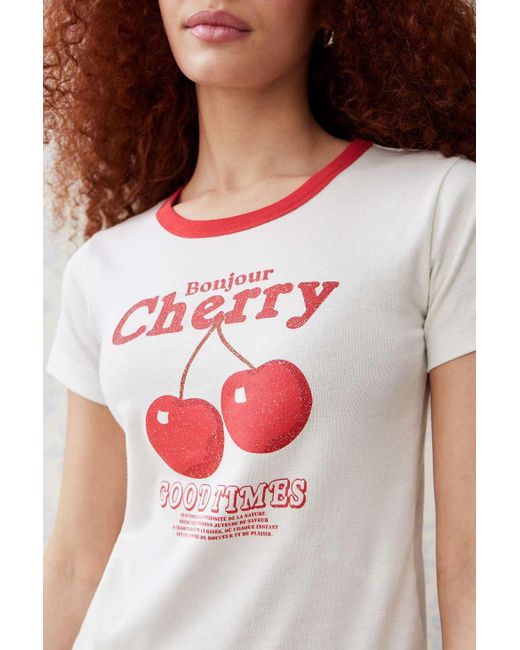 Urban Outfitters White Uo Bonjour Cherry Baby T-shirt