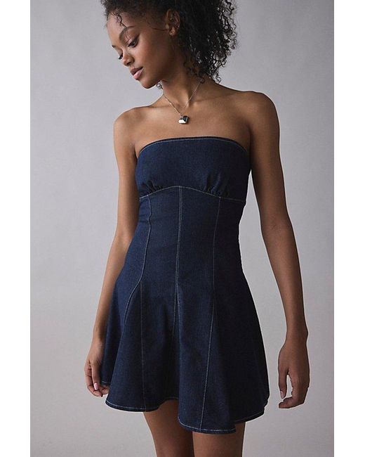 Urban Outfitters Uo Angelique Fit-And-Flare Strapless Denim Mini Dress in  Blue | Lyst