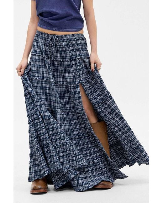 Kimchi Blue Blue Sadie Check Tiered Maxi Skirt