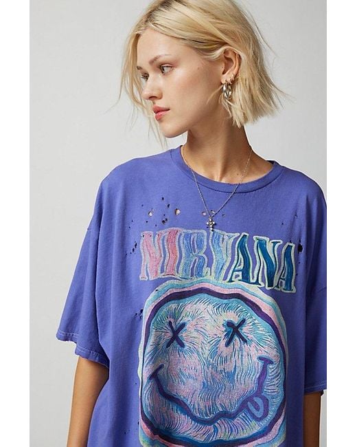 Urban Outfitters Blue Nirvana Distressed T-Shirt Dress