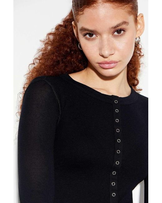 Urban Outfitters Black Uo Sheer Snap Placket Cardigan