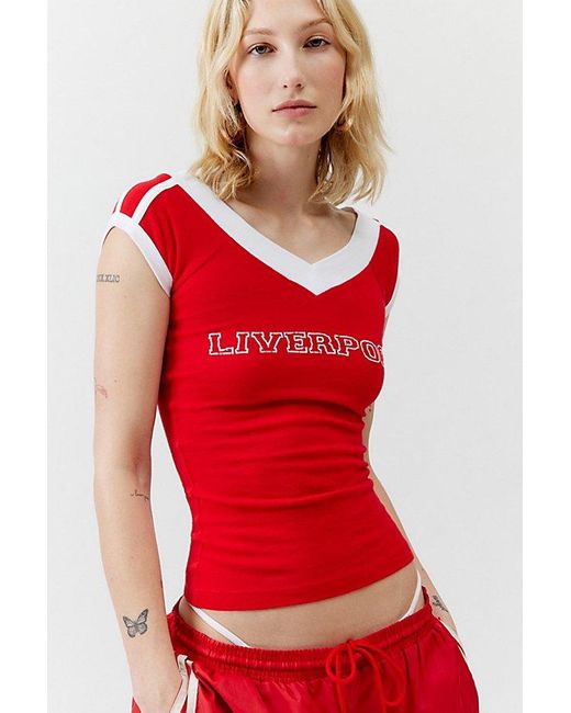 Urban Outfitters Red Sporty Ringer V-Neck Tee