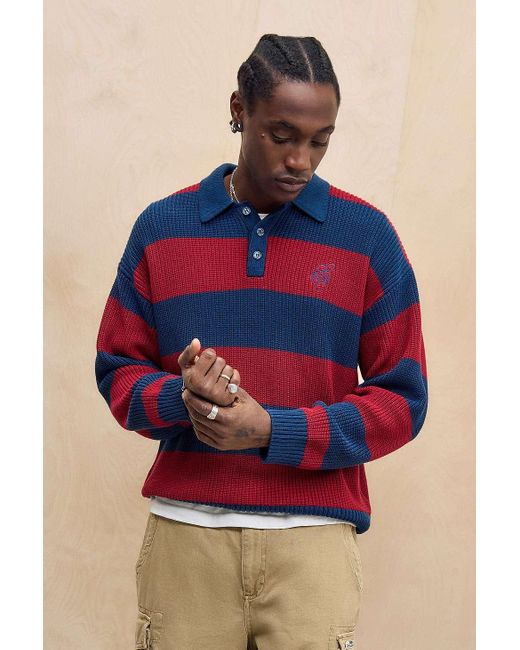 BDG Red & Blue Stripe Knit Rugby Shirt S At Urban Outfitters for men