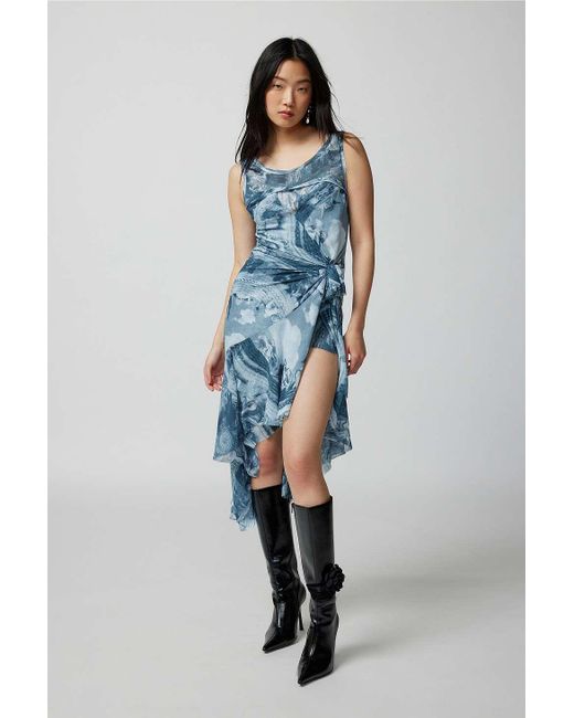 Urban Outfitters Blue Uo Andy Printed Mesh Midi Dress