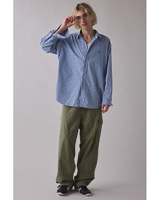 Vintage & ReMADE by UO Blue Vintage By Uo Check Print Long Sleeve Button-Down Shirt