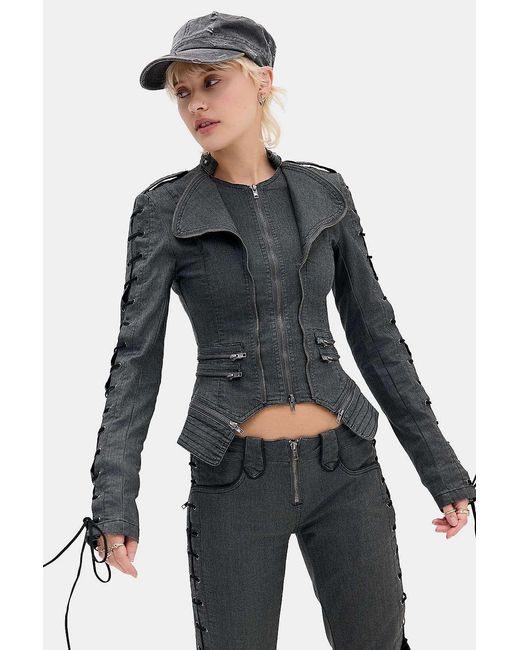 Jaded London Gray Charis Lace Up Military Jacket