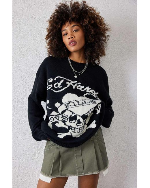 Ed Hardy Gray Love Kills Knitted Jumper