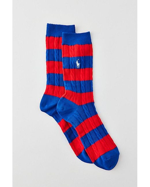 Polo Ralph Lauren Red Rugby Stripe Cable-Knit Crew Sock