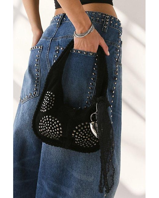 Silence + Noise Blue Ivy Studded Suede Hobo Bag