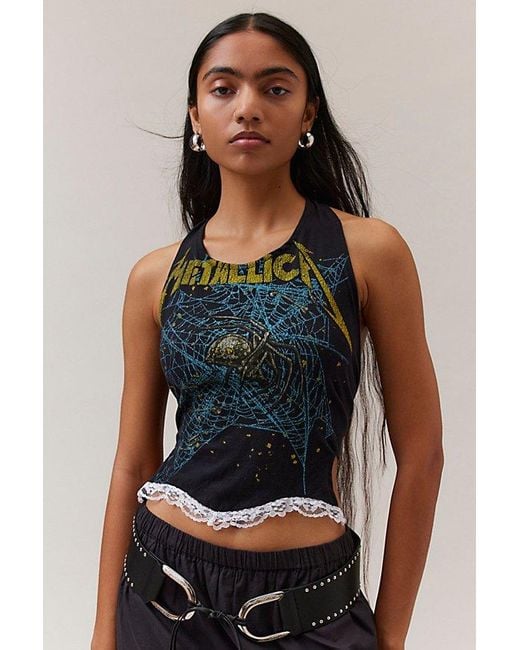 Urban Renewal Blue Remade Music Tee Lace Halter Top