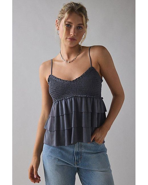 Kimchi Blue Blue Heidi Smocked Tiered Ruffle Babydoll Tank Top