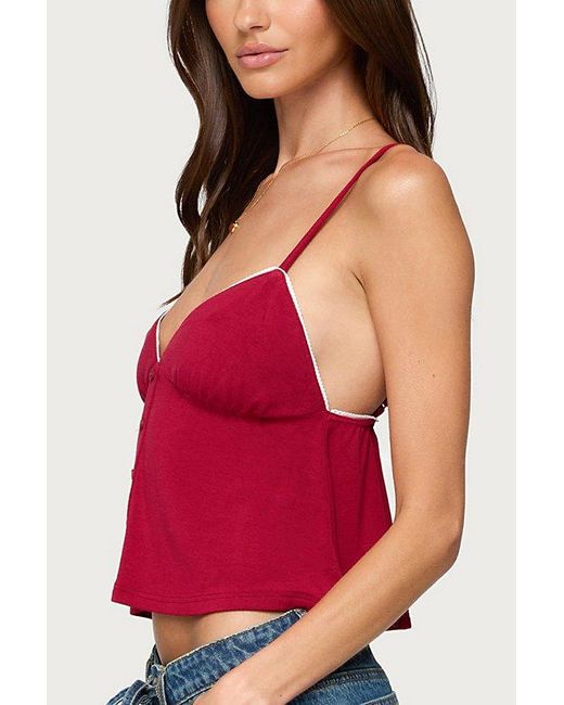 Edikted Red Kellyn Button Contrast Babydoll Top