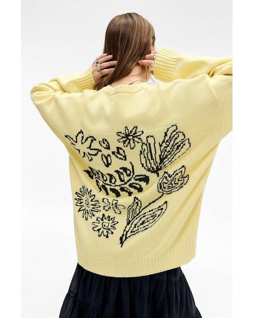Urban Outfitters Yellow Uo Foliage Pattern Skate Jumper