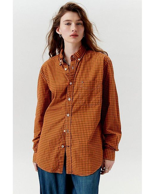 Urban Renewal Brown Remade Overdyed Oversized Check Button-Down Shirt
