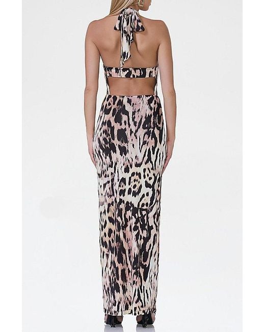 AFRM White Genie Leopard Print Jersey Knit Halter Tie Maxi Dress