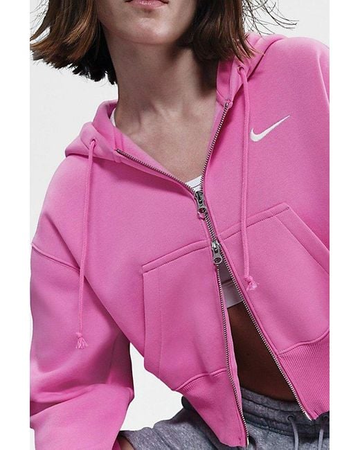 Nike Pink Sportswear Phoenix Fleece Cropped Full-Zip Hoodie Sweatshirt