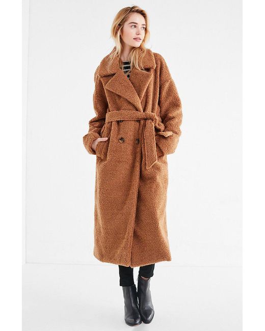 Urban Outfitters Brown Uo Eddie Double-breasted Belted Teddy Coat