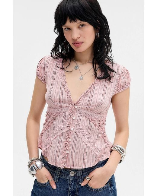 Kimchi Blue Pink Robyn Ruffle Blouse