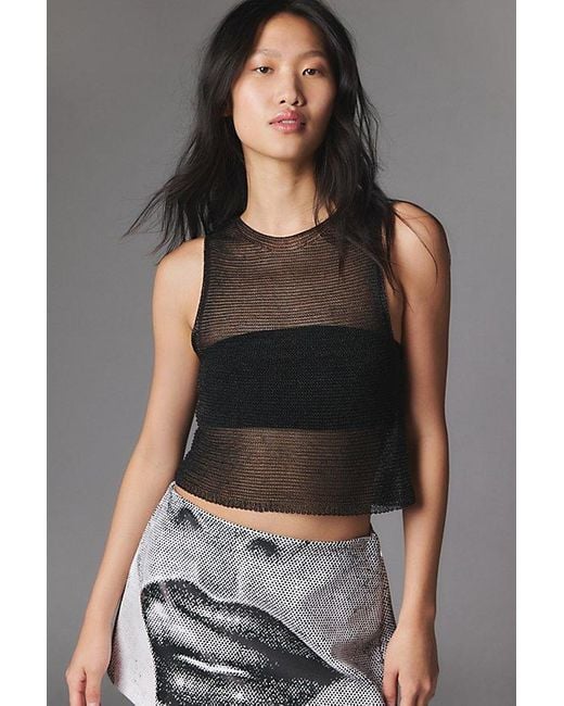 Silence + Noise Black Ava Sheer Chainmail Sweater Tank Top