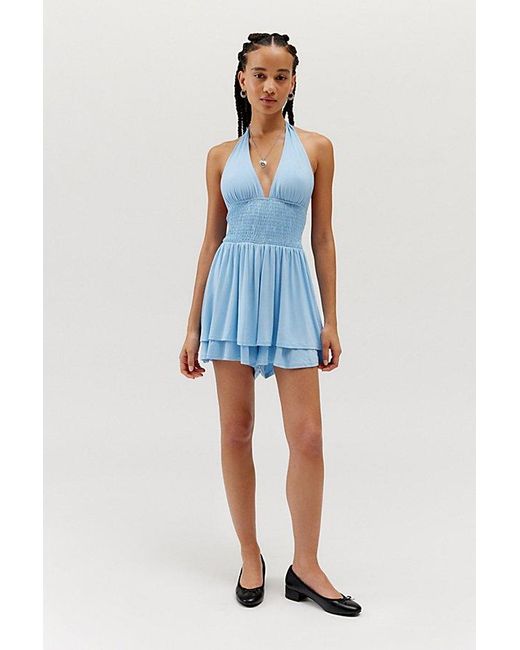 Urban Outfitters Blue Uo Arielle Knit Halter Romper