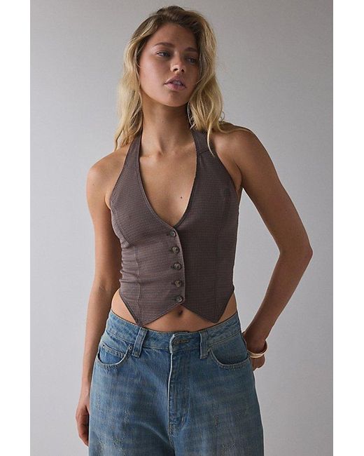 Urban Outfitters Black Uo Esme Tailored Crop Halter Vest Top Jacket