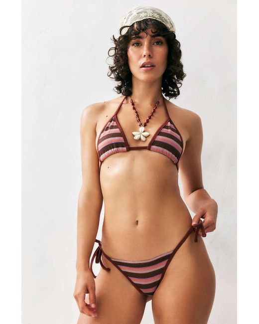 Urban Outfitters Brown Uo Striped Seamless Tanga Bikini Bottoms