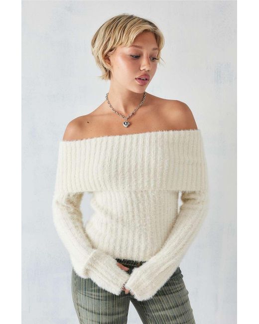 Urban Outfitters Natural Uo eyelash knit off-the-shoulder top
