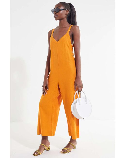 Urban Outfitters Orange Uo Marta Linen Side-button Jumpsuit