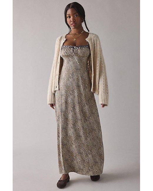 urban outfitters brown slip dress Uo Tied With A Bow Lace + Ribbon Trim Satin Maxi in pdp_merge_tall-julia-dressy-skinny-pants-beetroot Showing you what color Print:Bubblegum