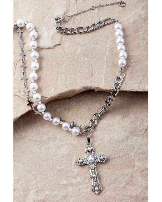 Silence + Noise Natural Silence + Noise Pearl & Chain Cross Necklace