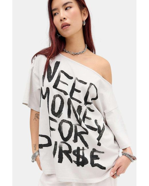 Minga White Broke Af Off-shoulder T-shirt