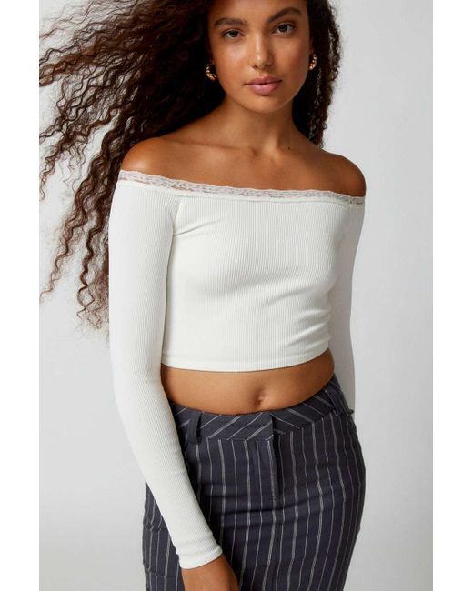 Out From Under Melani Seamless Lace-trim Top In White,at Urban Outfitters