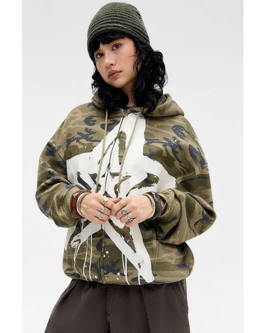 Urban Outfitters Gray Uo Star Camo Zip-through Hoodie