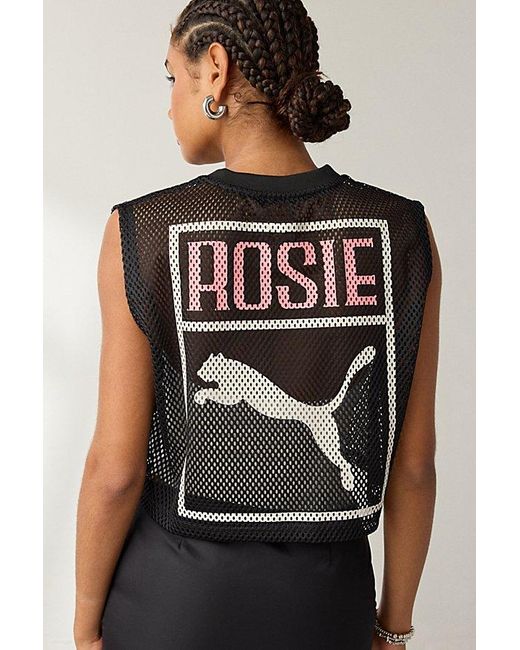 PUMA Black X Rosé Graphic Mesh Cropped Jersey Tee