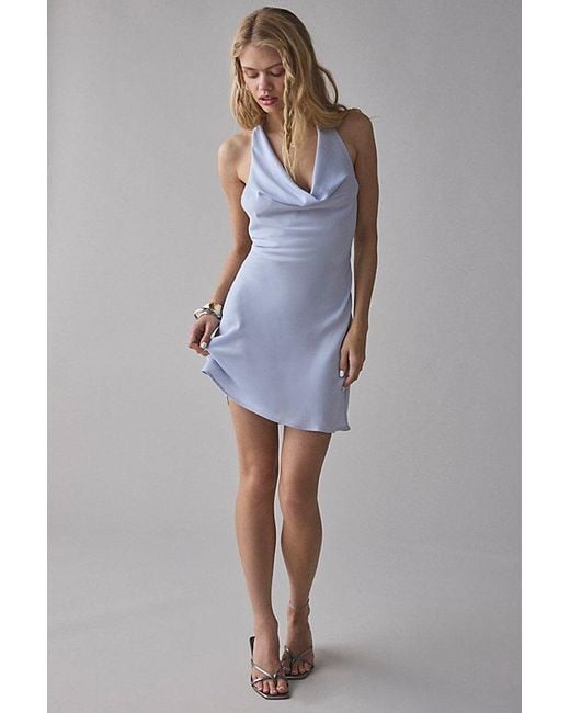 Urban Outfitters Purple Uo Alana Cowl Halter Slip Mini Dress
