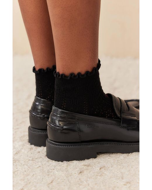 Out From Under Blue Pointelle Lettuce-edge Ankle Socks