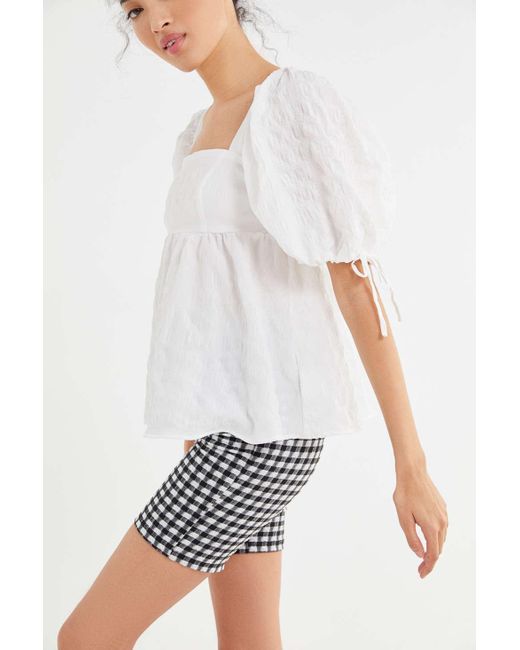 Urban Outfitters White Uo Diana Crinkle Puff Sleeve Babydoll Top