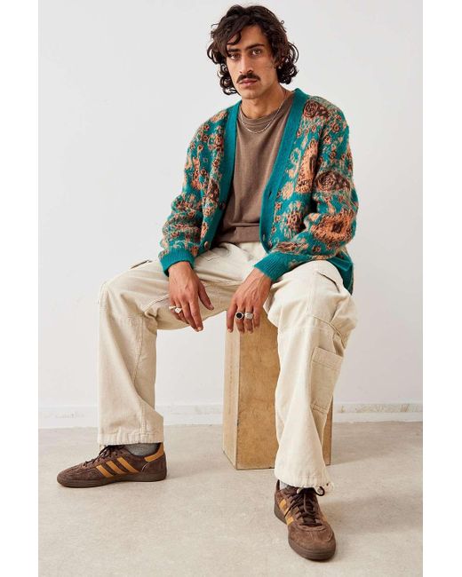 BDG Blue Paisley Knit Cardigan for men