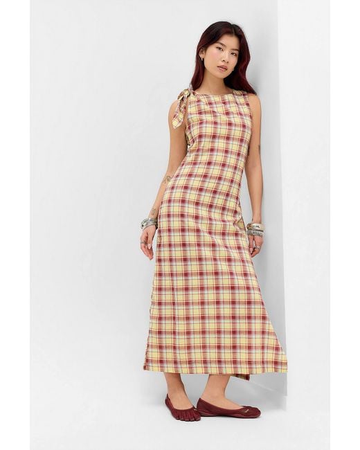 Damson Madder White Celery Estelle Check Tie Midi Dress Uk 6 At Urban Outfitters