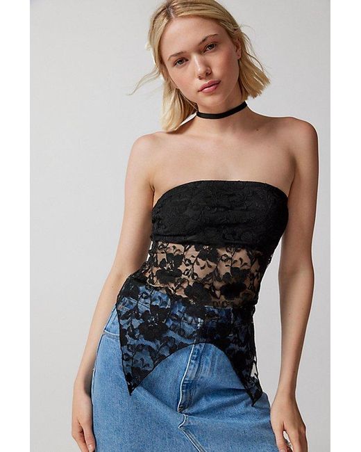 Urban Renewal Blue Remnants Witchy Lace Tube Top