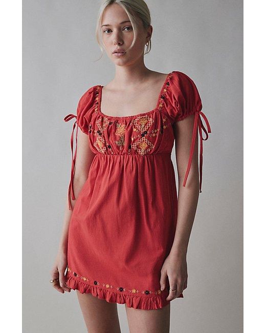 kimchi blue marcella embroidered tie-back babydoll mini dress Kimchi Blue Marcella Embroidered Tie-Back Babydoll Mini Dress