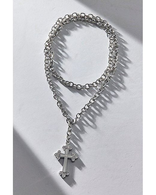 Urban Outfitters Gray Christa Cross Pendant Wrap Necklace