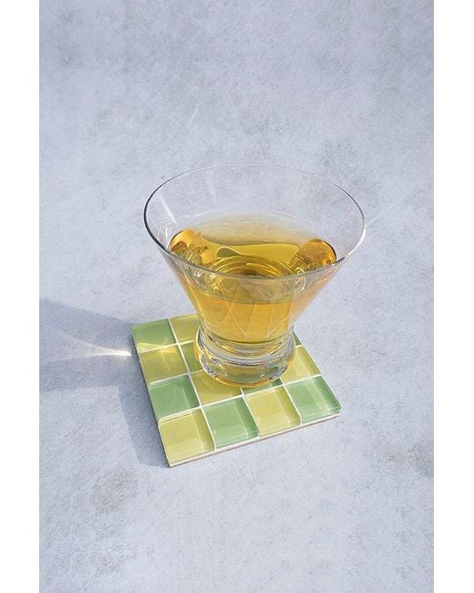 Subtle Studios Blue Checkered Glass Tile Coaster